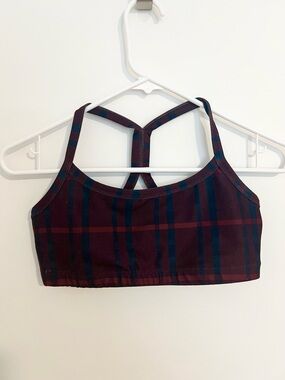 NWOT Beyond Yoga Plaid Strappy Sports Bra in Burgundy and Navy